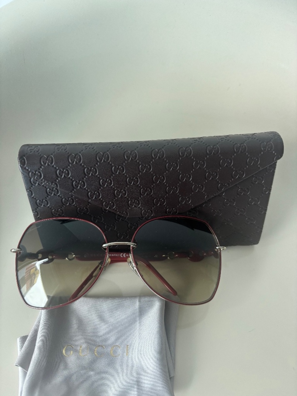 Gucci Burgundy Interlocking G Chain Sunglasses